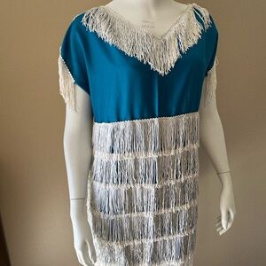 Teal Vintage Handmade Fringe Dress